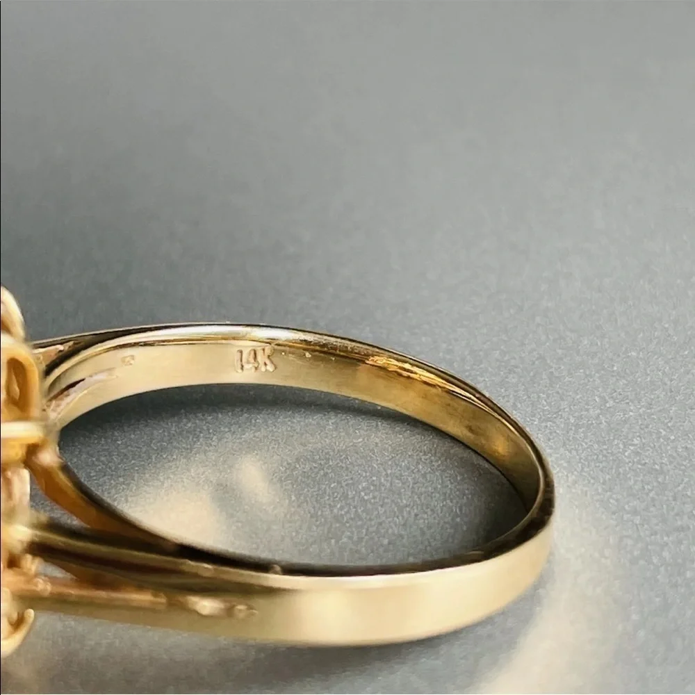 Estate 14k Gold Rose & White Cubic Zirconia Ring - Picture 9 of 11